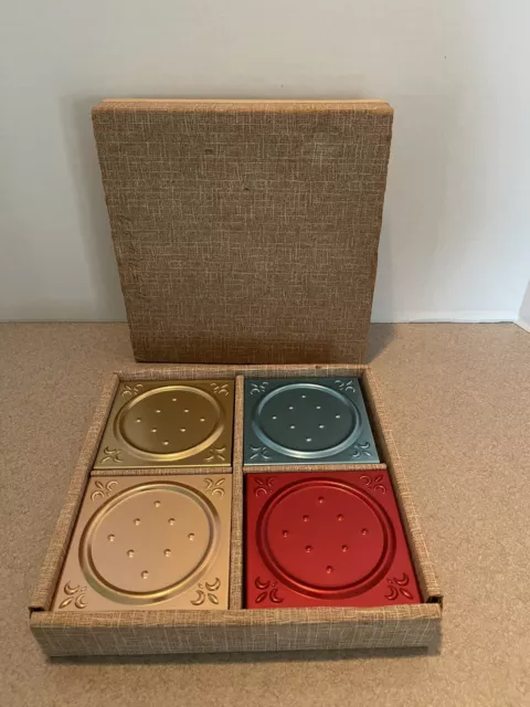 4 Vintage Metallic Drink Coasters MCM