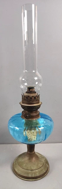 Pied de lampe à pétrole-verre trempé-laiton poli, brillant vintage