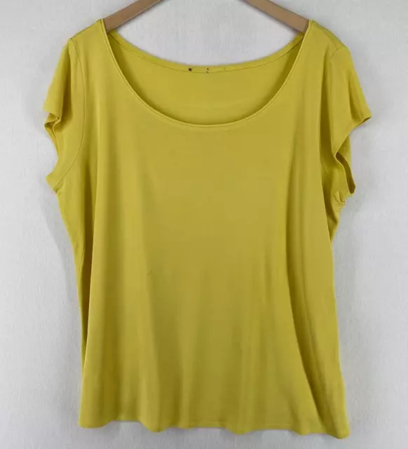 EILEEN FISHER Top XL Stretch Silk Jersey Scoop Neck Short Sleeve Yellow