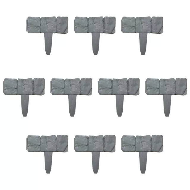 10x Grey Stone Effect Plastic Lawn Grass Edging Garden Plant Flower Bed Border