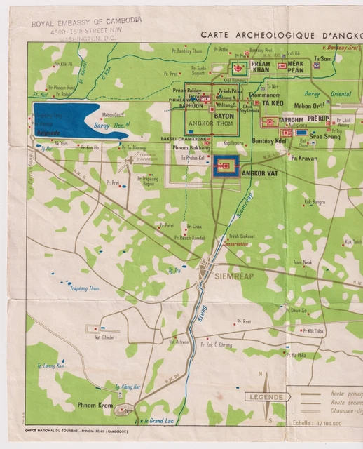 VINTAGE ARCHAEOLOGICAL MAP Of Angkor Cambodia 1960s £9.99 - PicClick UK