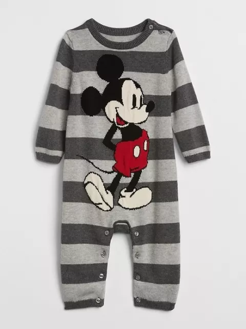 Baby Gap Disney Mickey Mouse Gray Stripe Sweater Romper 6-12 Months $45 NWT