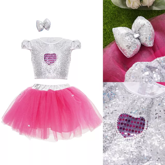 Kids Girls Three-Piece Dance Outfits Stage Performance Bowknot Hair Clip