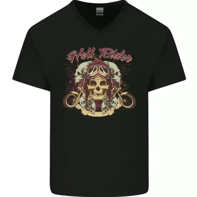 T-shirt da uomo Hell Riders moto biker scollo a V cotone