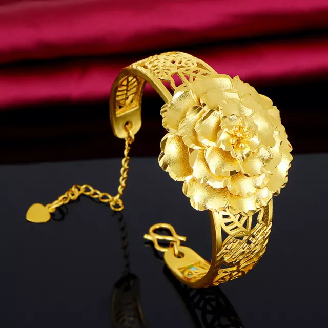 Vintage Big Flower 22K 23K 24K Thai Baht Yellow Gold Gp Necklace Bracelet new
