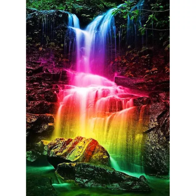 5D Hágalo usted mismo Pintura de Diamantes Arco Iris Falls Taladro Completo Estrás Mosaico Imagen Artística
