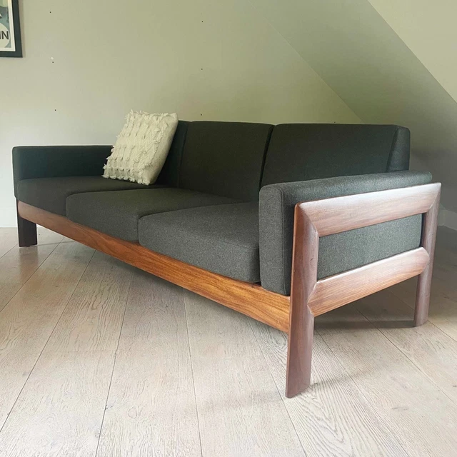 Refurbished 1960s Danish Mid Century wooden framed 3 seater sofa bastino scarpa