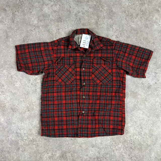 Pendleton Shirt Mens Small Red Wool Western Shirt Sleeve Flannel Plaid Board VTG