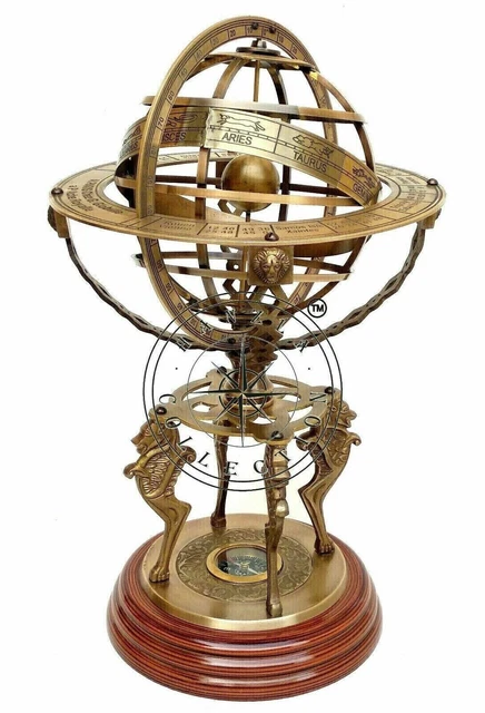 Nautical Brass Sphere Engraved Armillary Vintage Globe With Compass Antique