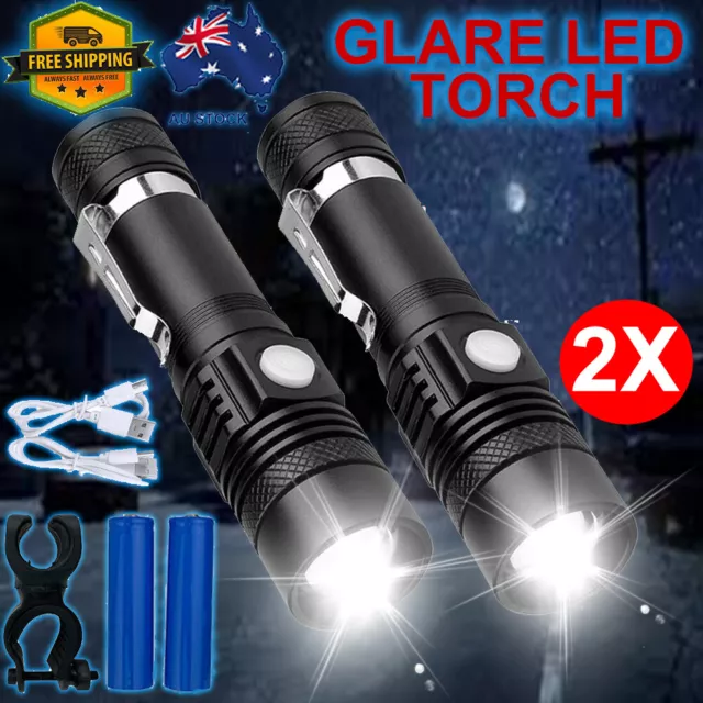 2X 60000lm CREE Q3-WC T6 Flashlight LED Torch USB Rechargeable Bike Mount AU