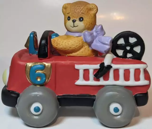Porcelain Lucy Rigg & Me 6th Birthday Teddy Bear In #6 Fire Truck Figurine 1992