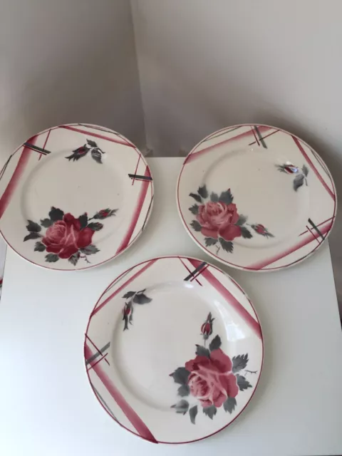 Assiettes Terre de Fer Digoin La rose vintage