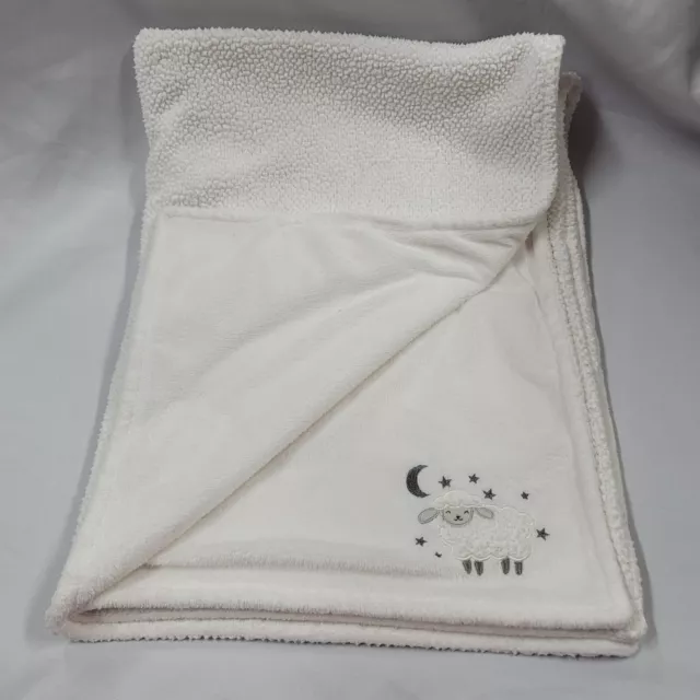 Carters White Lamb Sheep Moon Stars Velour Fleece Plush Baby Blanket 30x40"