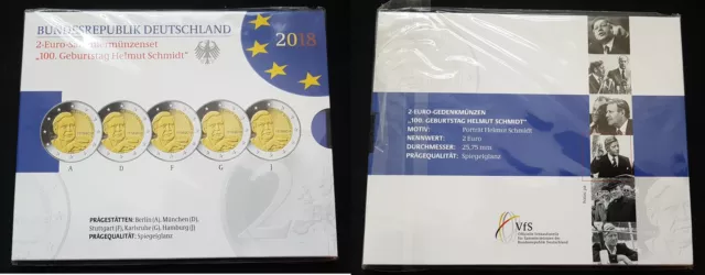 Deutschland 2 Euro ADFGJ 2018 Offizieller Blister mit 2 Euro 100. Geburtst 82011