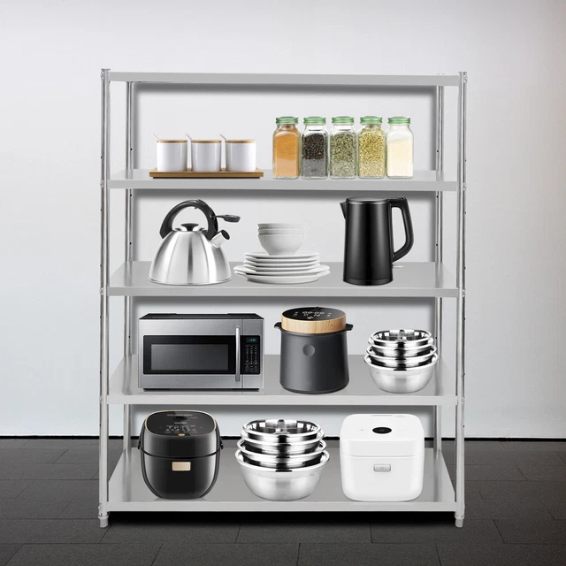 5 Tier Organizer Shelf Stainless Steel Storage Cabinet Heavy Duty Shelving