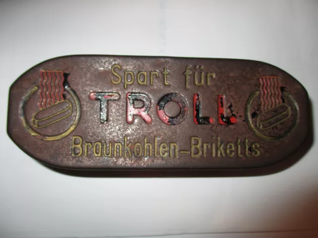 Antike Metallspardose Spart für TROLL Braunkohle - Briketts