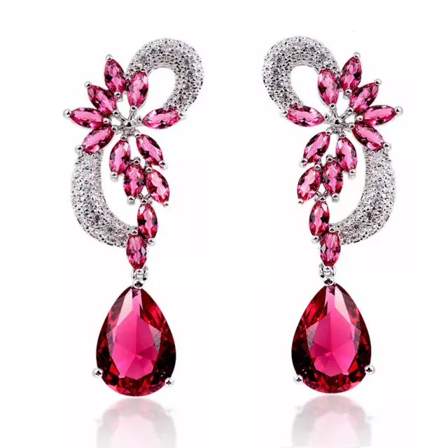 5ct CZ dangle drop Earrings Cubic Zirconia simulated ruby sapphire emerald gift