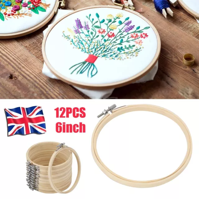 12pcs 6 Inch DIY Bamboo Embroidery Hoops Circle Cross Stitch Hoop Tapestry Rings