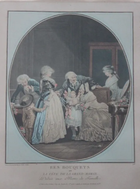 Les bouquets ou la fête de grand-maman 1788 DEBUCOURT Louis Philibert, gravure