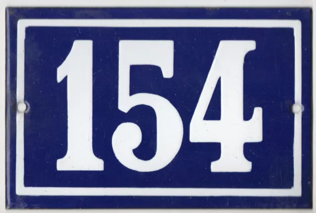 Old blue French house number 154 door gate plate plaque enamel steel metal sign