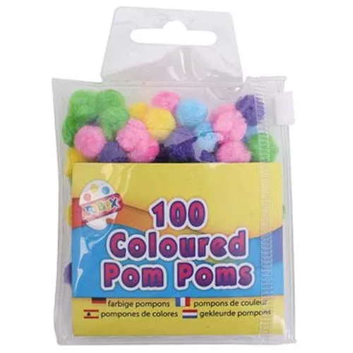 Pom Poms 1cm - 100 Pack Assorted Bright Colours Fluffy Plush Balls Art Crafts