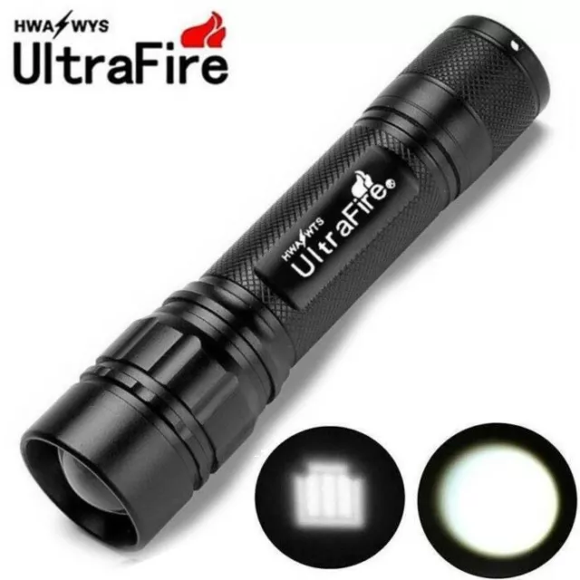 Ultrafire Tactical Zoomable Flashlight Rechargeable T6 LED 50000LM Torch 3 Modes