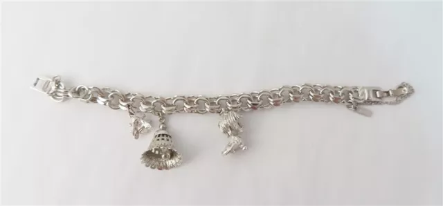 Vintage Monet Silver Tone Charm Bracelet w/ Dog Bell & Bee Charms