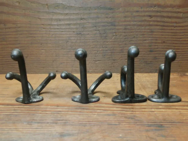 Antique Lot of 4 Triple & Double Cast Iron Coat Hooks ORIGINAL/SALVAGE 9