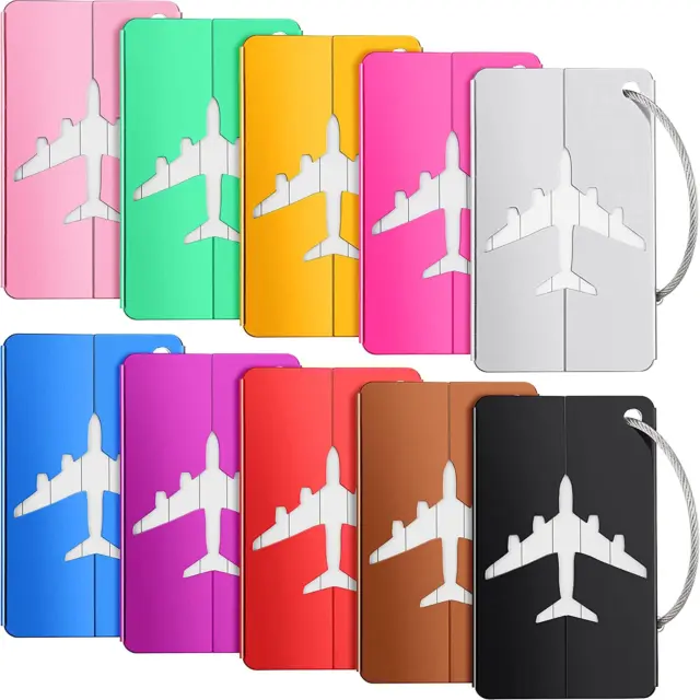 10 Pieces Luggage Tags Business Card Holder Aluminium Metal Travel ID Bag Tag fo