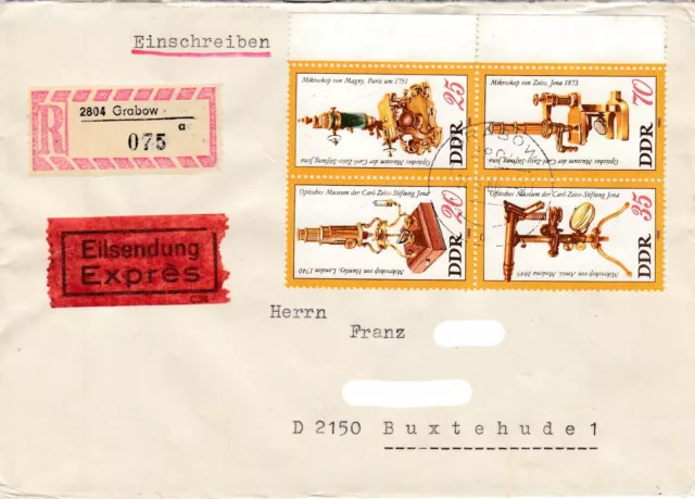 DDR Eil-Brief, Einschreiben mit Nr. 2534 / 2537, Kleinbogen, Viererblock vom SR