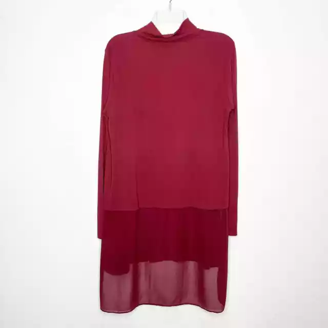 NWT Eileen Fisher Long-Sleeve Stretch Silk Jersey Tunic Sheer Layer Claret Small 3