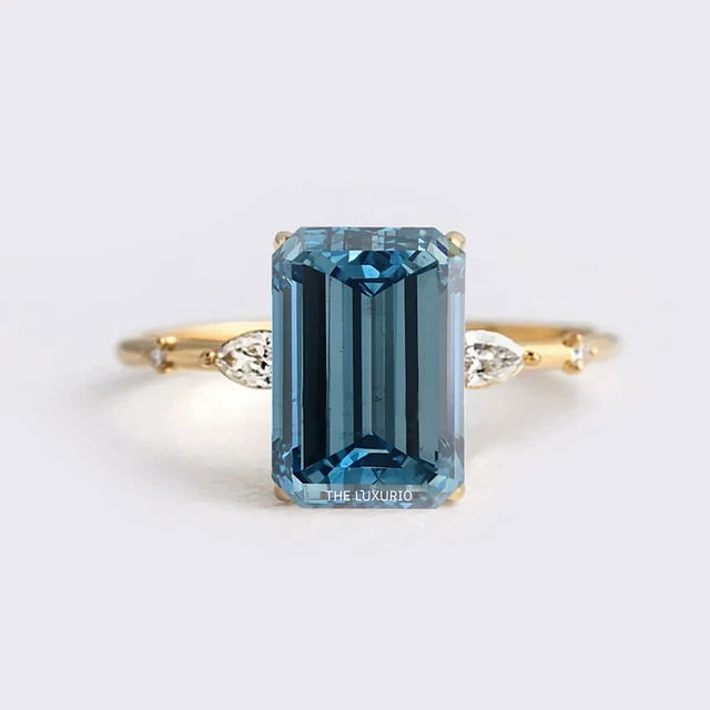 Bague Diamant Bleu Intense Or Blanc 14 Carats IGI : Ovale, 2,20 Ct, Création Lab, Taille 5.5, Personnalisable, Neuve Sans Emballage