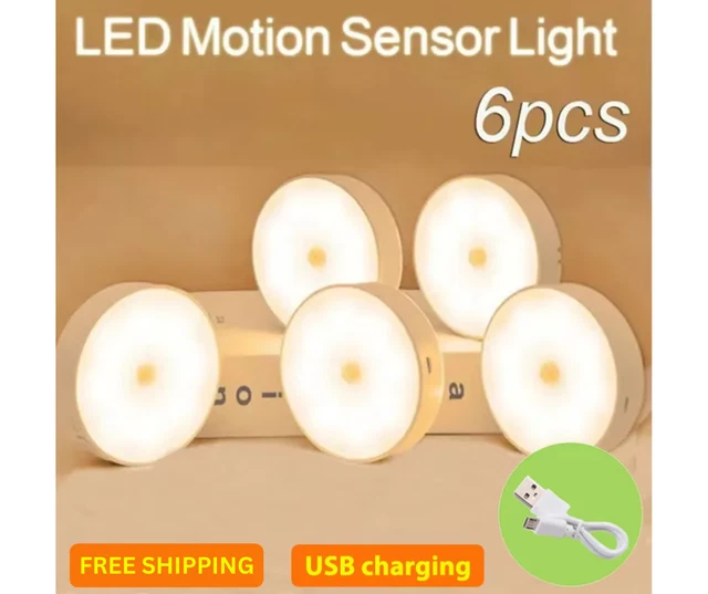 PACK OF 6 USB Rechargeable Motion Sensor Night Light for Cabinet ...