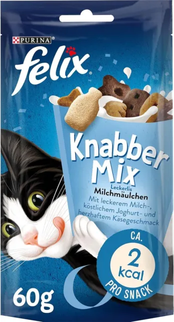 FELIX KnabberMix Milchmäulchen Katzensnack Knusper-Leckerli 8er Pack 8 x 60g