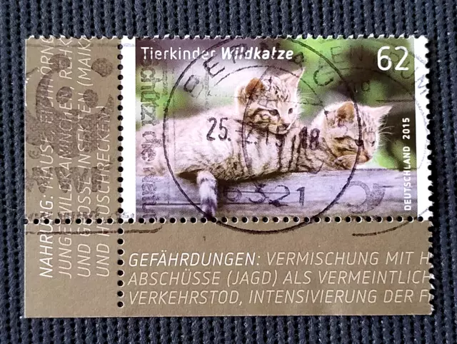 BRD 2015 MiNr. 3125 Tierbabys (III) Europäische Wildkatze ECKE ORTS-Stempel