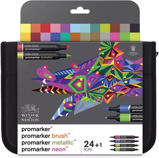 Winsor & Newton Promarker 0290037 24 + 1 Brush, Metallic, Neon