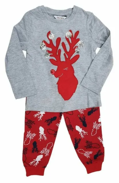 Ex Store Girls Reindeer Stag Christmas Xmas PJs Pyjamas Age  2 3 4 5 6 Years New