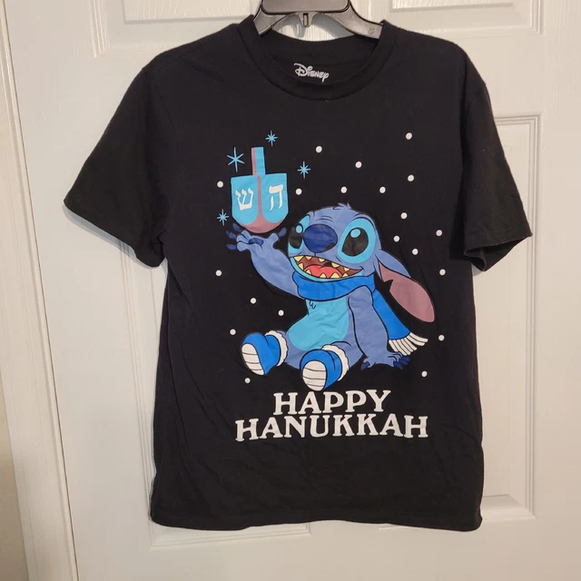 Disney Lilo Stitch Womens Happy Hanukkah Holiday T-shirt L Top Black