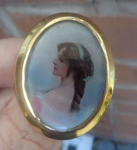 Attraktive Vintage 9ct Gelbgold Doppel Photographie Brosche C.1900/10 Maker