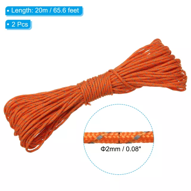 2Pcs Reflective Guyline Camping Paracord 2mm Tent Cord Guyline Rope Orange 2