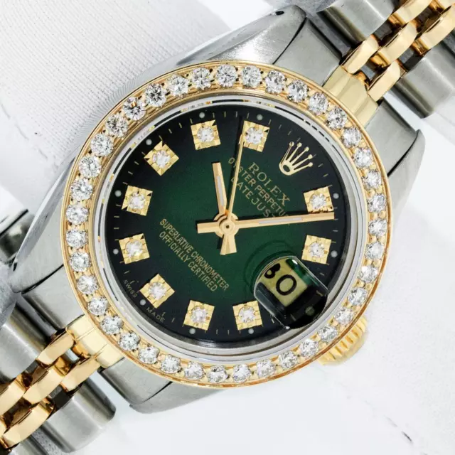 Rolex Lady DateJust Green Vignette Diamond Steel - 18k Gold Diamond Bezel Watch