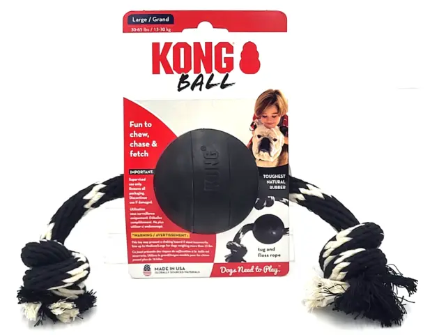 KONG Extreme Ball with Rope Tug LARGE Dog Fetch & Chew Toy