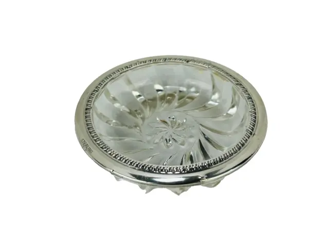 Vintage Sterling Silver over Starburst Crystal Glass Ash Tray Design