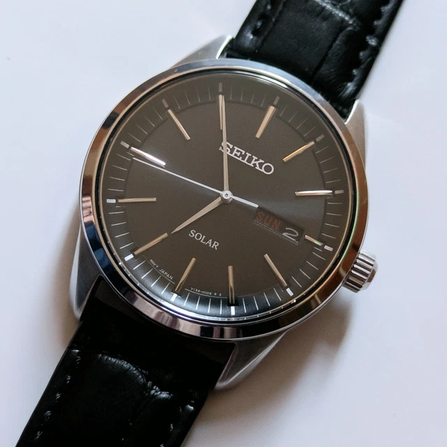 SEIKO SOLAR SAPPHIRE Black Classic Minimal Sports Dress Men's