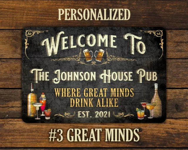 Bar Sign Vintage Black Wood Design - Personalized Metal Sign