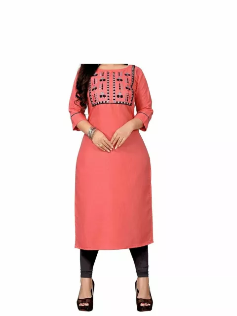 Fancy Embroidery Cotton Kurti Color Pink Size Extra Large For Women