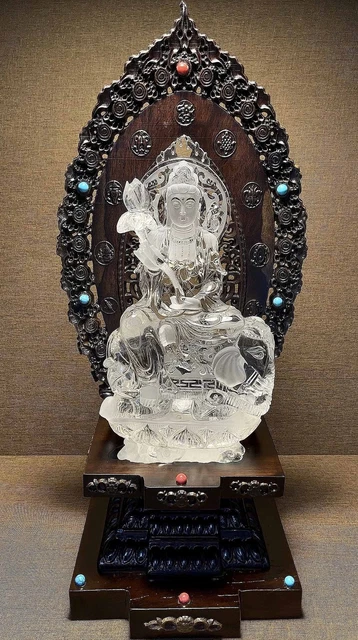 Chinese Exquisite Handmade Guanyin Carving Natural Crystal Statue