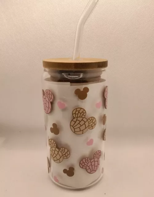 **SALE** Glass Can with Bamboo Lids and Glass Straw 500ml ~ hot/cold drinks