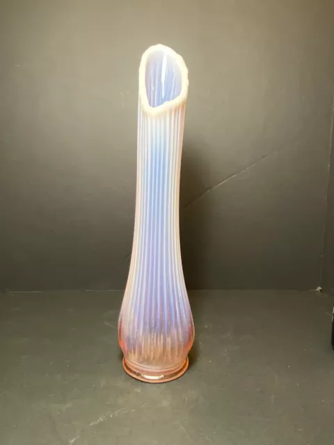 Vintage LE Smith Opalescent Pink Slung Glass Vase