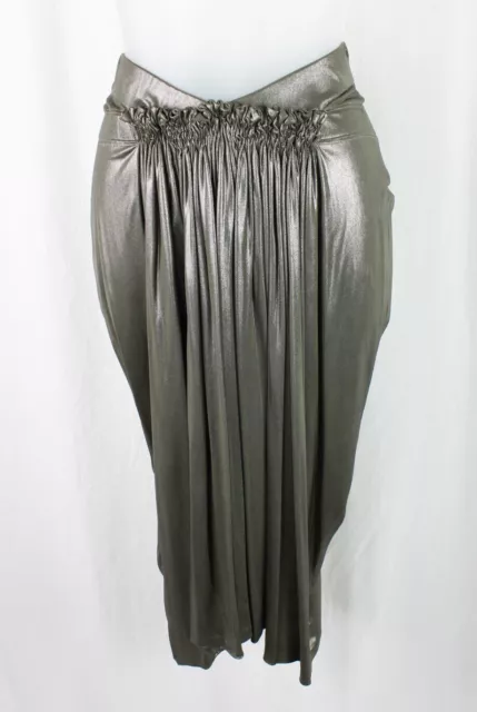 Balenciaga Paris Women's Dark Gray Shimmer Ruched Pleated Accent Midi Skirt 8